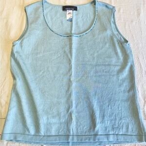 Jones New York Soft Blue Scoop-neck Sleeveless Blouse with Beaded Trim Detail